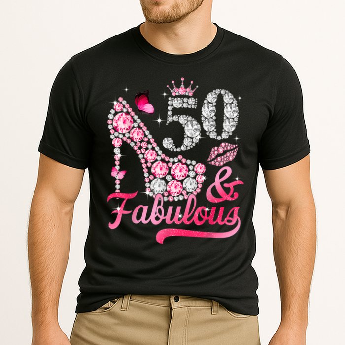 50 And Fabulous High Heel WoM.e.n.s 50th Birthday Cooling Performance Crew T-Shirt