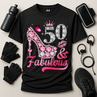 50 And Fabulous High Heel WoM.e.n.s 50th Birthday Cooling Performance Crew T-Shirt