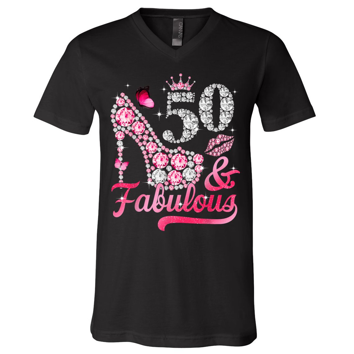 50 And Fabulous High Heel WoM.e.n.s 50th Birthday V-Neck T-Shirt
