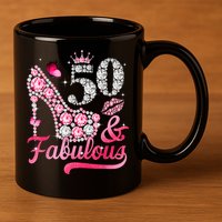 50 And Fabulous High Heel WoM.e.n.s 50th Birthday 11oz C Handle Ceramic Mug