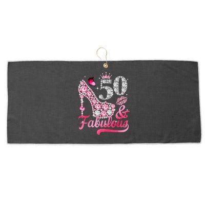 50 And Fabulous High Heel WoM.e.n.s 50th Birthday Large Microfiber Waffle Golf Towel