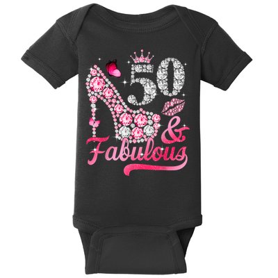 50 And Fabulous High Heel WoM.e.n.s 50th Birthday Baby Bodysuit