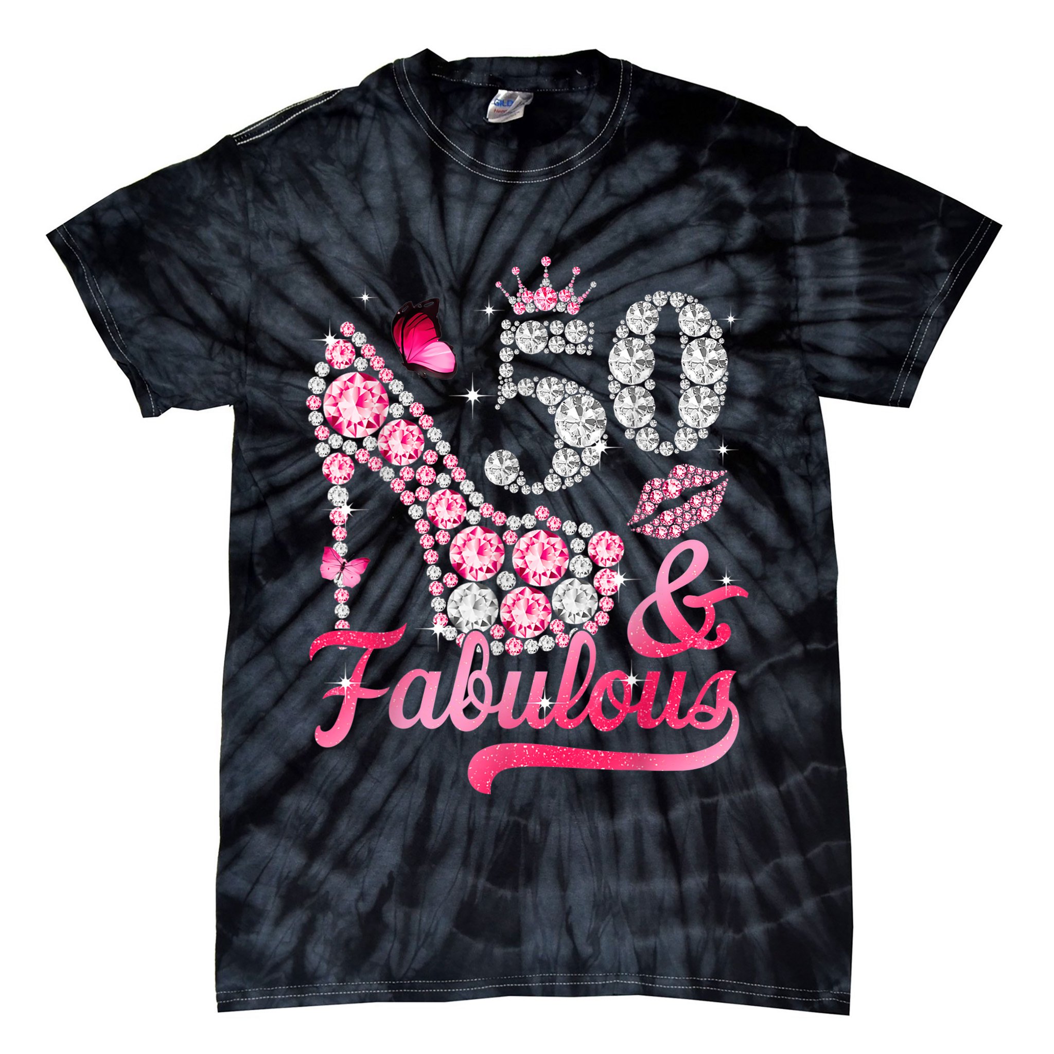 50 And Fabulous High Heel WoM.e.n.s 50th Birthday Tie-Dye T-Shirt