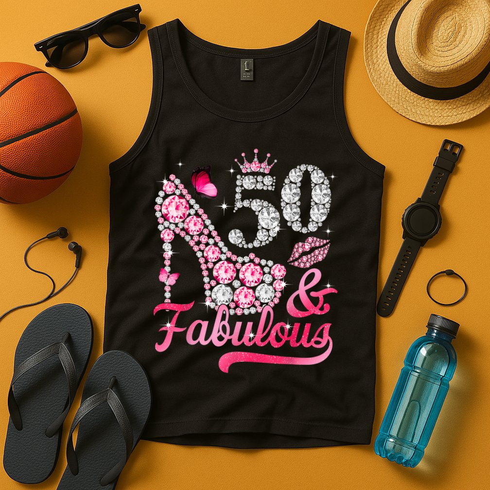50 And Fabulous High Heel WoM.e.n.s 50th Birthday Tank Top