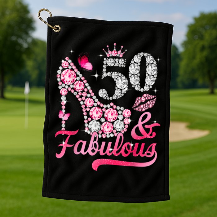 50 And Fabulous High Heel WoM.e.n.s 50th Birthday Golf Towel