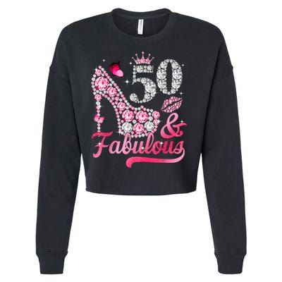 50 And Fabulous High Heel WoM.e.n.s 50th Birthday Cropped Pullover Crew