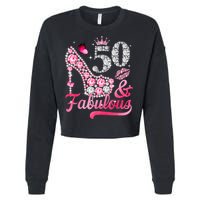 50 And Fabulous High Heel WoM.e.n.s 50th Birthday Cropped Pullover Crew