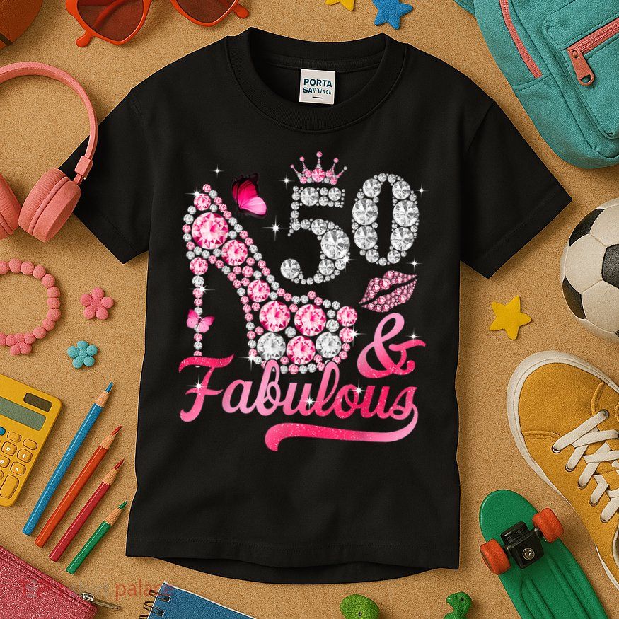 50 And Fabulous High Heel WoM.e.n.s 50th Birthday Kids T-Shirt