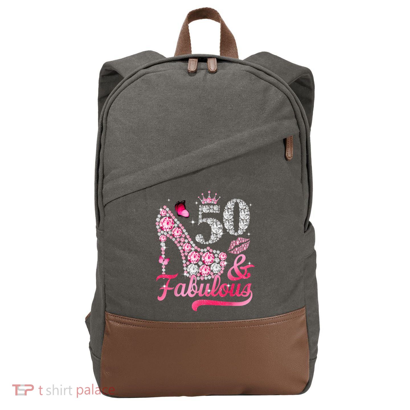 50 And Fabulous High Heel WoM.e.n.s 50th Birthday Cotton Canvas Backpack