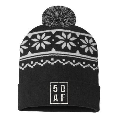 50 AF Funny 50th Birthday Fiftieth Birthday USA-Made Snowflake Beanie