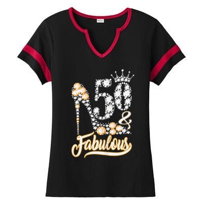 50 And Fabulous 50th Birthday Diamond Gift For Women Ladies Halftime Notch Neck Tee