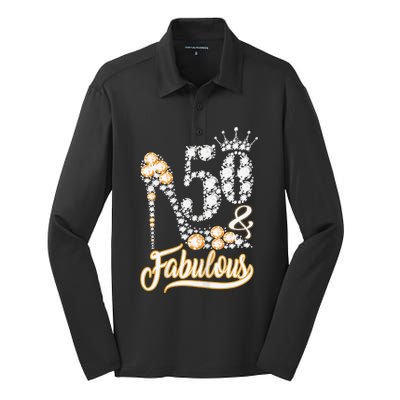 50 And Fabulous 50th Birthday Diamond Gift For Women Silk Touch Performance Long Sleeve Polo