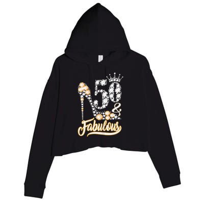 50 And Fabulous 50th Birthday Diamond Gift For Women Crop Fleece Hoodie