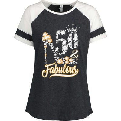 50 And Fabulous 50th Birthday Diamond Gift For Women Enza Ladies Jersey Colorblock Tee