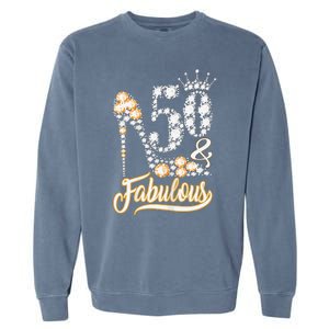 50 And Fabulous 50th Birthday Diamond Gift For Women Garment-Dyed Sweatshirt