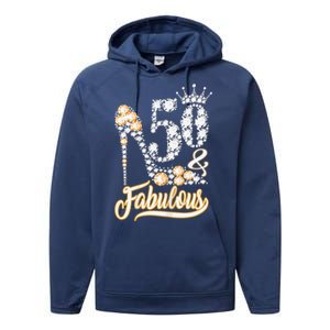 50 And Fabulous 50th Birthday Diamond Gift For Women Performance Fleece Hoodie