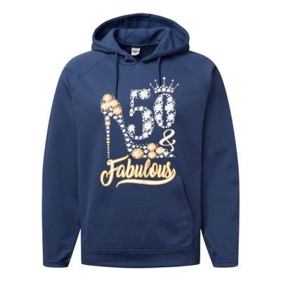 50 And Fabulous 50th Birthday Diamond Gift For Women Performance Fleece Hoodie