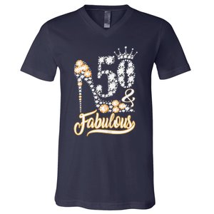 50 And Fabulous 50th Birthday Diamond Gift For Women V-Neck T-Shirt