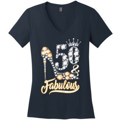 50 And Fabulous 50th Birthday Diamond Gift For Women Women's V-Neck T-Shirt