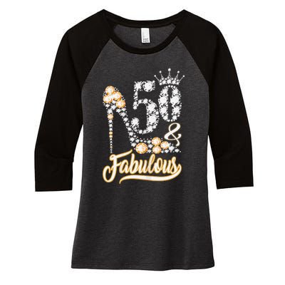 50 And Fabulous 50th Birthday Diamond Gift For Women Women's Tri-Blend 3/4-Sleeve Raglan Shirt