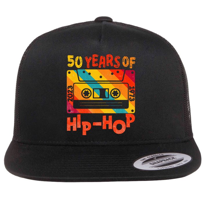 50th Anniversary Of Hip Hop 50 Years Of Hip Hop Old Music Flat Bill Trucker Hat