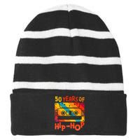 50th Anniversary Of Hip Hop 50 Years Of Hip Hop Old Music Striped Beanie with Solid Band