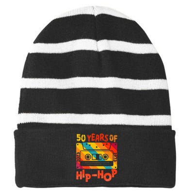 50th Anniversary Of Hip Hop 50 Years Of Hip Hop Old Music Striped Beanie with Solid Band