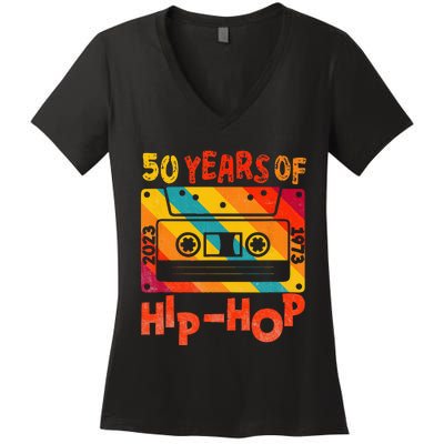 50th Anniversary Of Hip Hop 50 Years Of Hip Hop Old Music Women's V-Neck T-Shirt