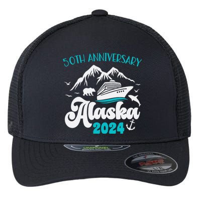 50th Anniversary Wedding Alaska Cruise 2024 Couple Vacation Flexfit Unipanel Trucker Cap