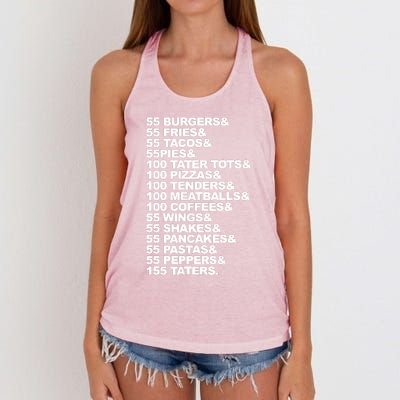 55 Burgers 55 Fries I Think You Should Leave Women's Knotted Racerback Tank