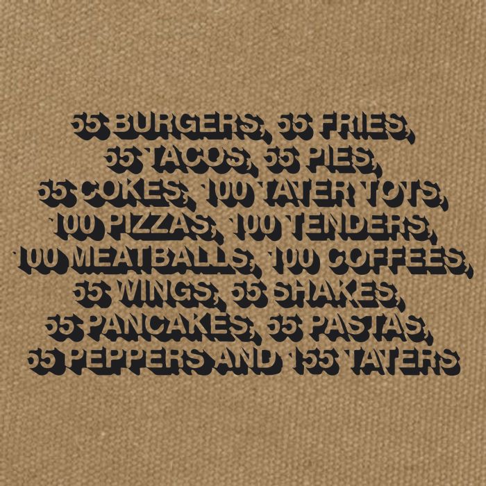 55 Burgers 55 Fries 55 Tacos 55 Pies 55 Cokes Cotton Canvas Backpack