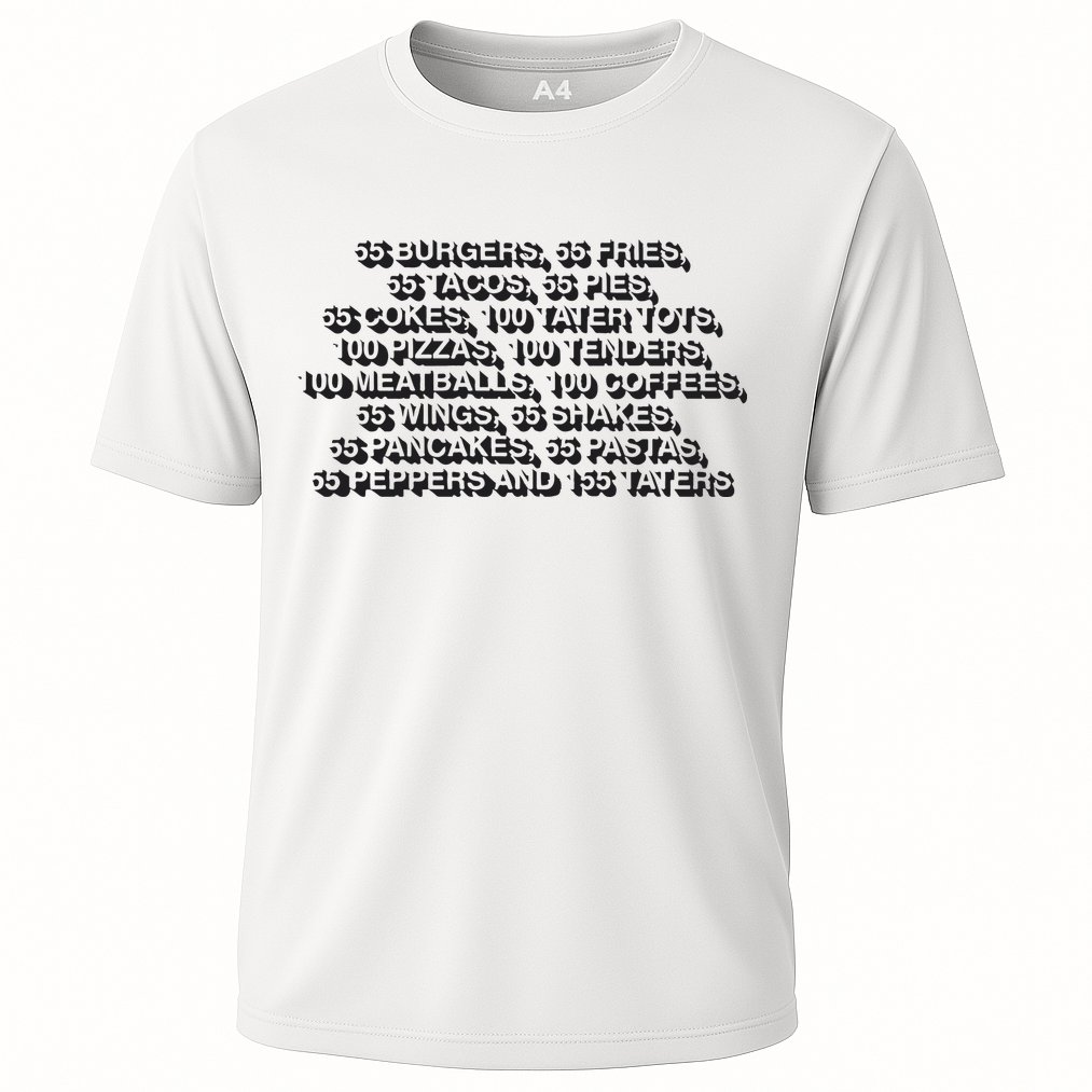 55 Burgers 55 Fries 55 Tacos 55 Pies 55 Cokes Cooling Performance Crew T-Shirt