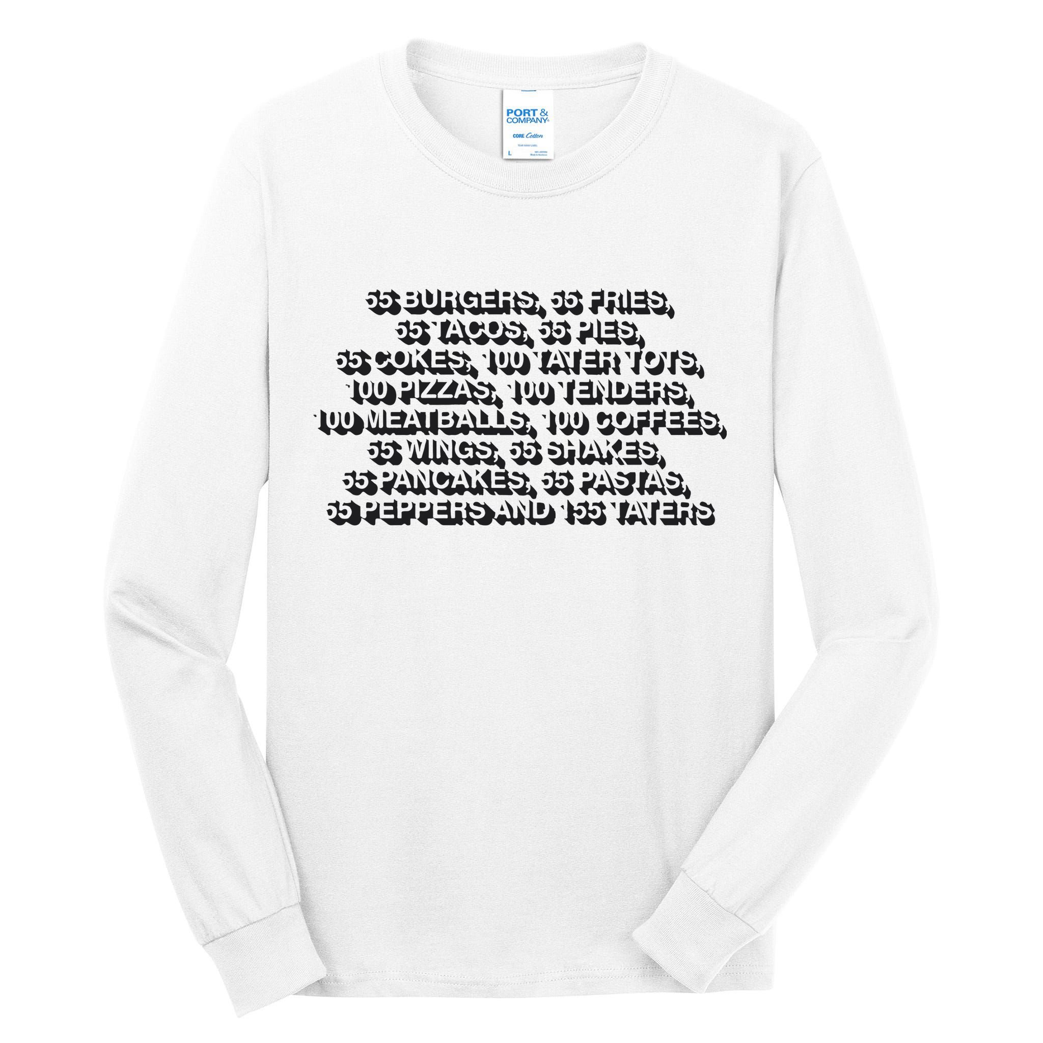 55 Burgers 55 Fries 55 Tacos 55 Pies 55 Cokes Tall Long Sleeve T-Shirt