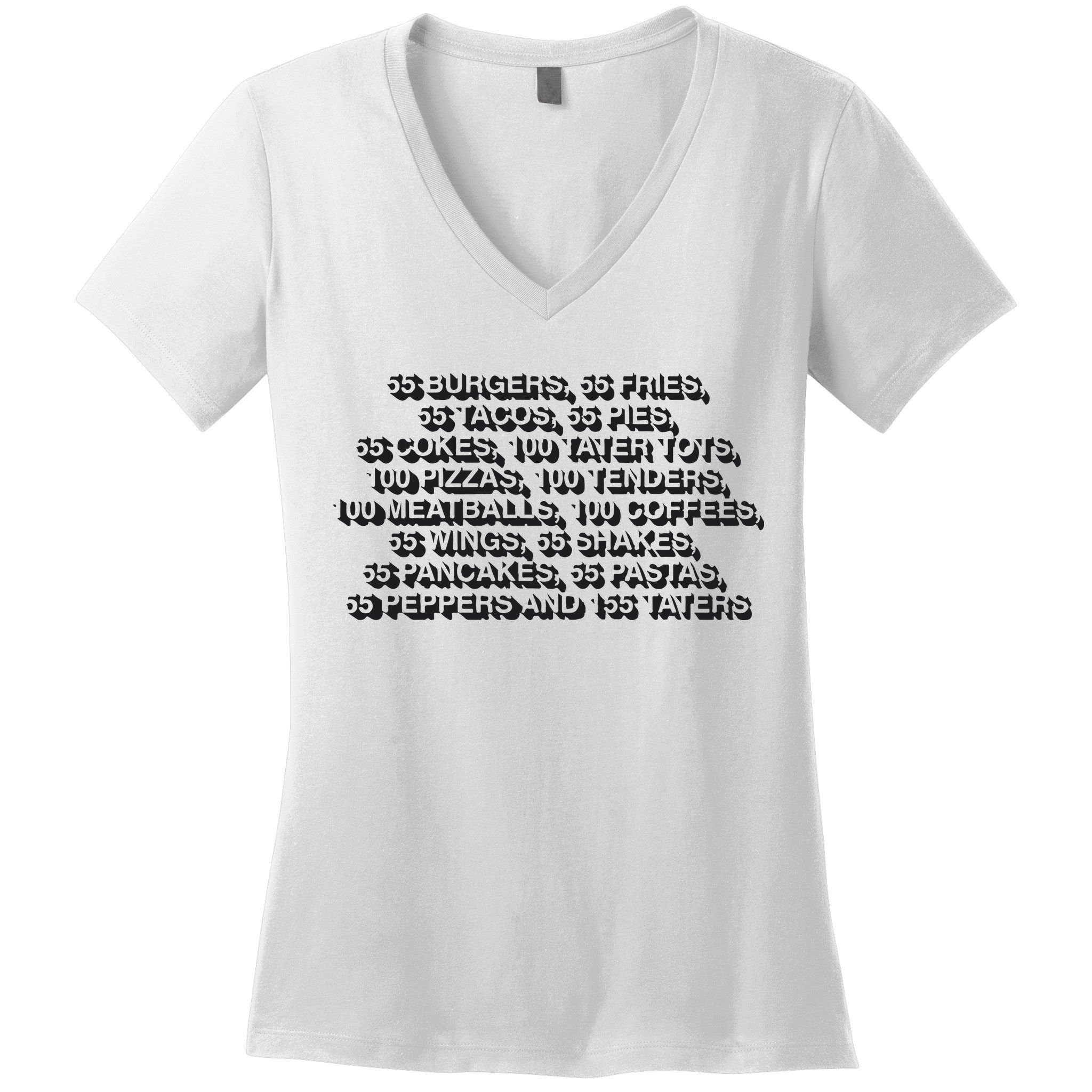 55 Burgers 55 Fries 55 Tacos 55 Pies 55 Cokes Women's V-Neck T-Shirt