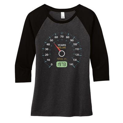 50th Birthday 50th Speedometer Born In 1973 Women's Tri-Blend 3/4-Sleeve Raglan Shirt