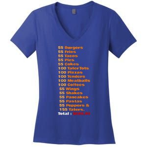 55 Burgers 55 Shakes 55 Fries Think You Should Leave Funny Women's V-Neck T-Shirt