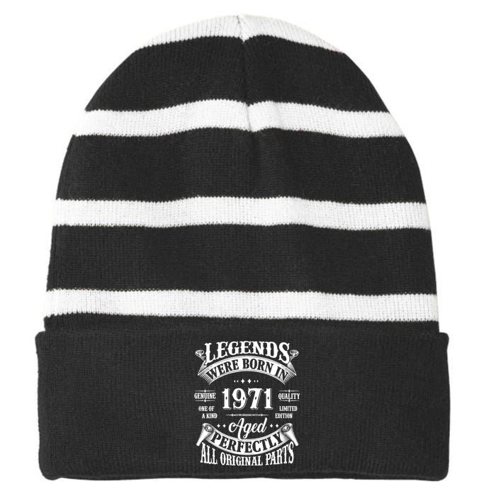 53rd Birthday 53 Years Old Vintage Legends Born In 1971 Striped Beanie with Solid Band