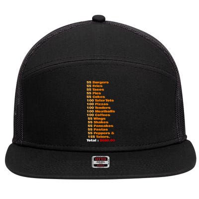 55 Burgers 55 Shakes 55 Fries Think You Should Leave Funny 7 Panel Mesh Trucker Snapback Hat