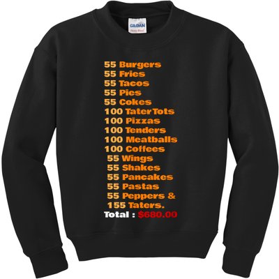 55 Burgers 55 Shakes 55 Fries Think You Should Leave Funny Kids Sweatshirt