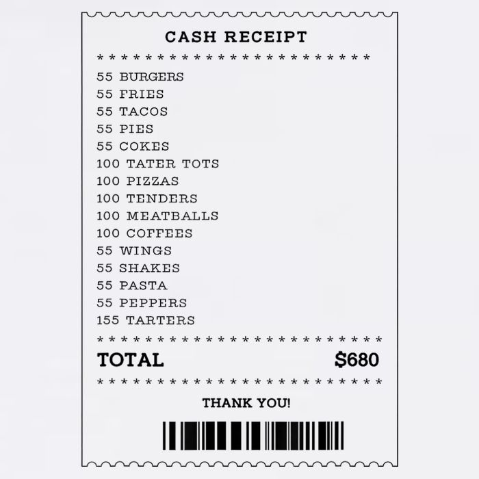 55 Burgers 55 Fries I Think You Should Leave Receipt Design Cooling Performance Crew T-Shirt