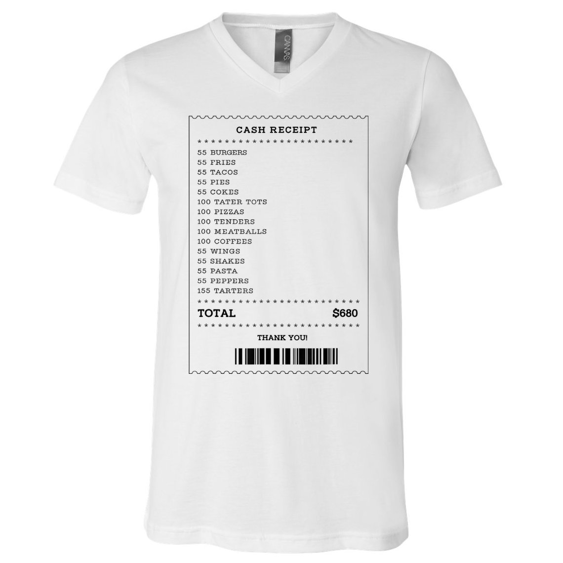 55 Burgers 55 Fries I Think You Should Leave Receipt Design V-Neck T-Shirt