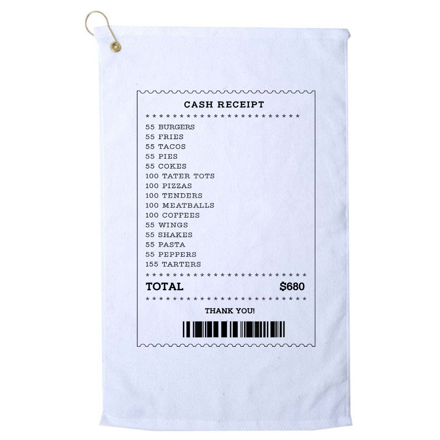 55 Burgers 55 Fries I Think You Should Leave Receipt Design Golf Towel