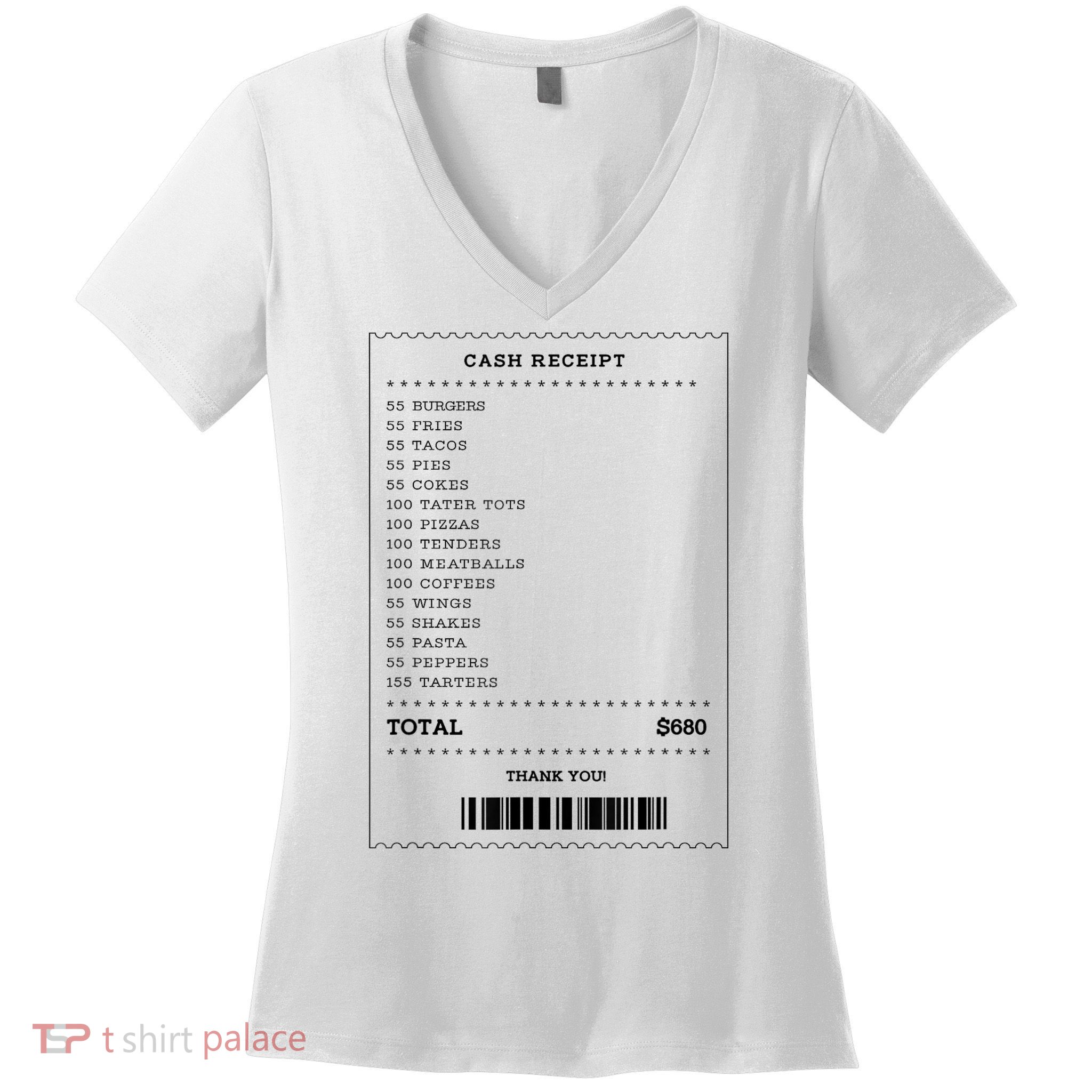 55 Burgers 55 Fries I Think You Should Leave Receipt Design Women's V-Neck T-Shirt
