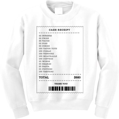 55 Burgers 55 Fries I Think You Should Leave Receipt Design Kids Sweatshirt