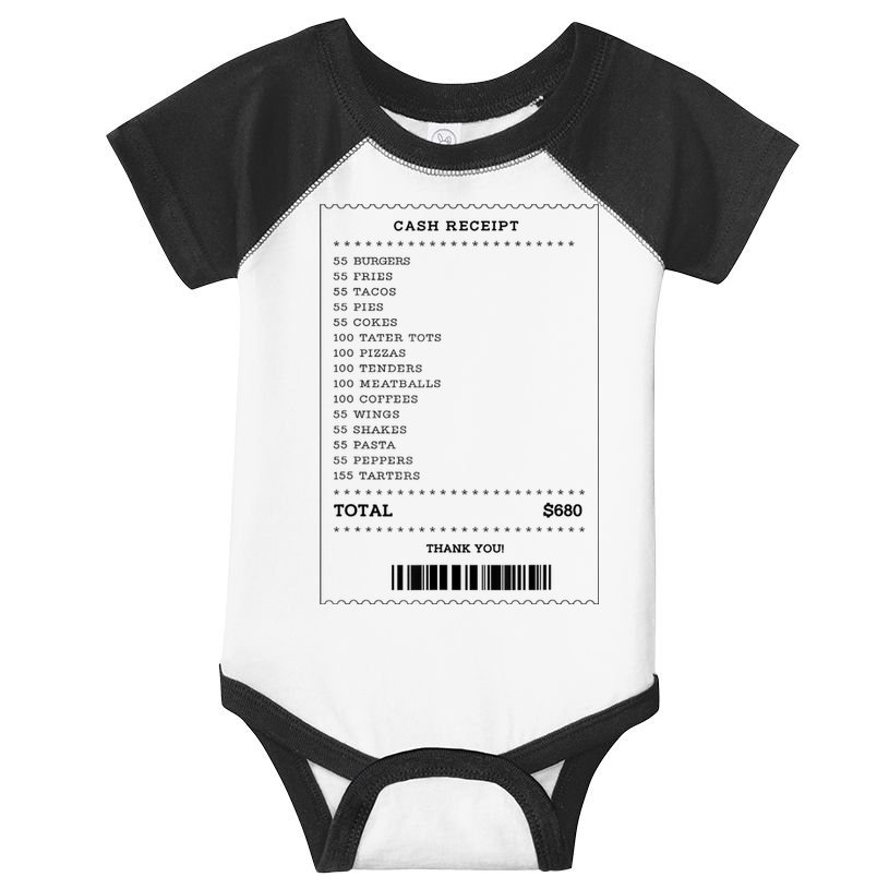 55 Burgers 55 Fries I Think You Should Leave Receipt Design Infant Baby Jersey Bodysuit