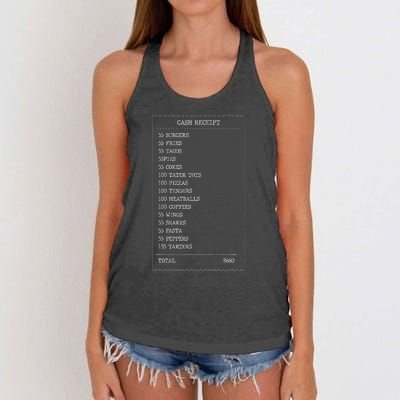 55 Burgers 55 Fries I Think You Should Leave Receipt Design Women's Knotted Racerback Tank