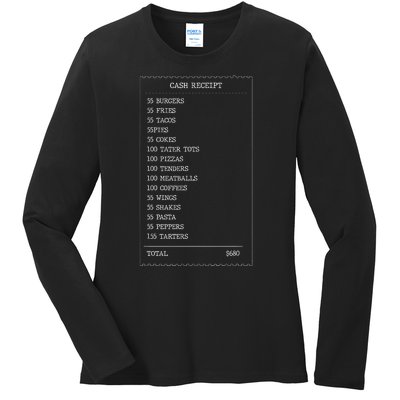 55 Burgers 55 Fries I Think You Should Leave Receipt Design Ladies Long Sleeve Shirt