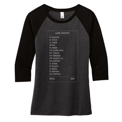 55 Burgers 55 Fries I Think You Should Leave Receipt Design Women's Tri-Blend 3/4-Sleeve Raglan Shirt