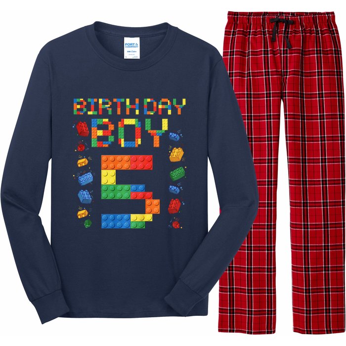 5th Birthday 5 Years Old Block Building Gift Long Sleeve Pajama Set