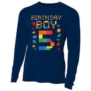 5th Birthday 5 Years Old Block Building Gift Cooling Performance Long Sleeve Crew